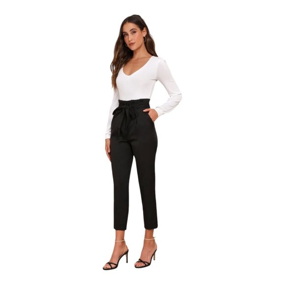 Lulus Pants - Lulu's Small Without Confidence Black Paperbag High Rise Cropped Pants